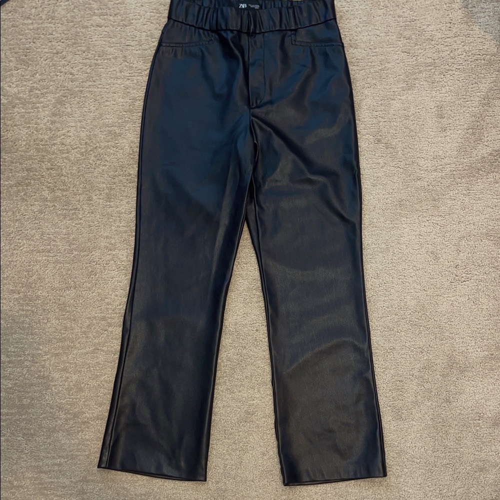 Zara Black Leather Look Trousers